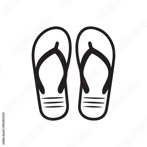 Flip Flops black outline icon lifestyle nature sun foot sea fashion design.