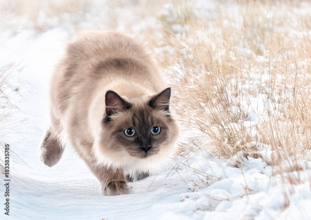 Fototapeta premium siberian cat in nature