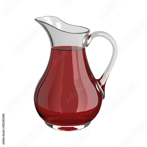 Isolated clear glass pitcher of cold milk with a handle on a clean white surface