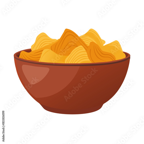 Cartoon vector illustration of a bowl of potato chips for a snack food design icon
