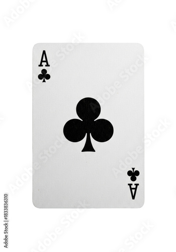 Photorealistic macro shot of a single, worn ace of clubs card featuring detailed texture and sharp indices on a transparent background, concept of chance and fate