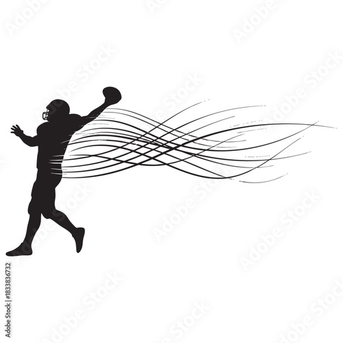 Quarterback silhouette throwing football with dynamic motion lines