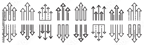 Up and down arrows outline icon website template design.