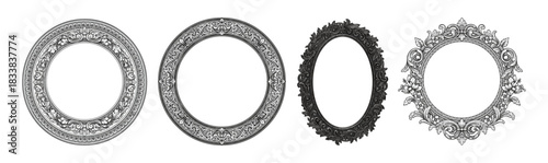 Set of ornate oval frames in baroque style