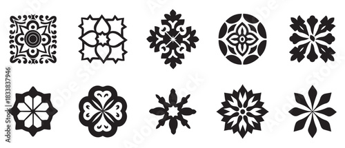 mandala outline icon and black pattern art design.