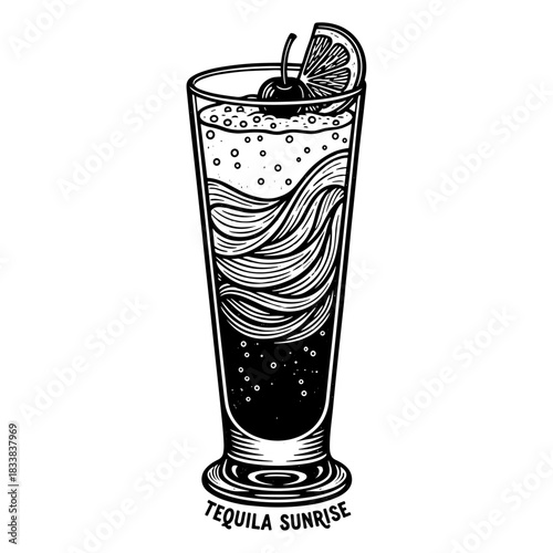 Tequila Sunrise cocktail with cherry and orange slice