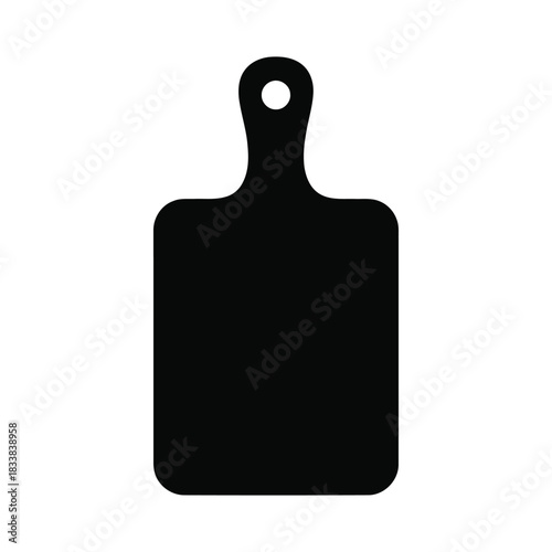  Black silhouette of a rustic wooden cutting board with a handle