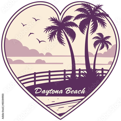 Daytona Beach Boardwalk and Palms – Heart-Shaped Coastal Scene