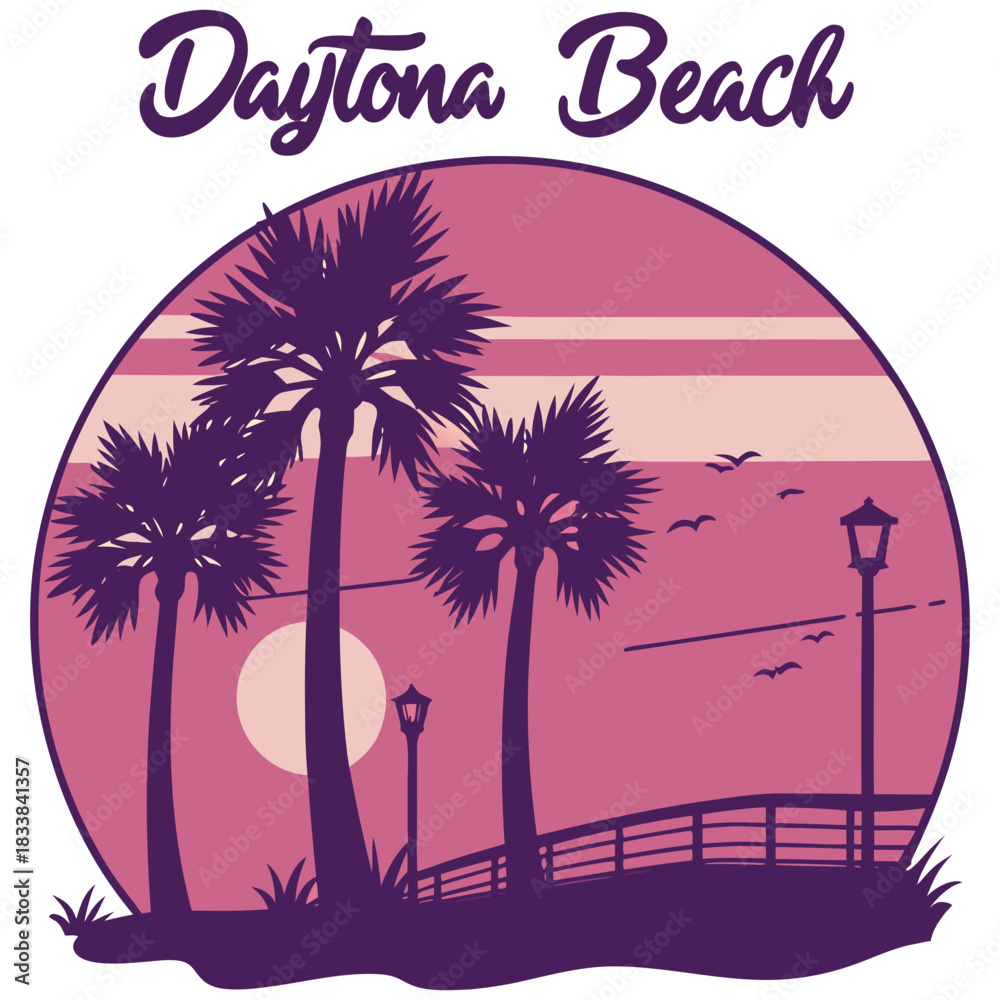 Obraz premium Daytona Beach Bridge and Sunset – Vintage Coastal Poster