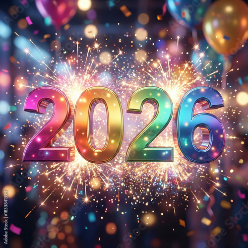 Festive 2026 new year celebration with sparkling fireworks design