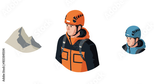 Outdoor enthusiasts climbing mountains in safety gear with modern helmet designs