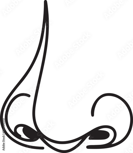 Hand drawn human sense organs vector, Human Nose one line drawing, Parts of the face nose drawn in one continuous line. one line Icon drawing