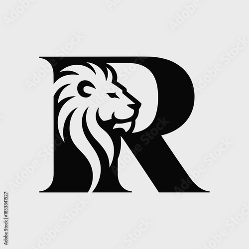 Lion's Profile Silhouette Integrated into Letter R for a Unique Logo Design