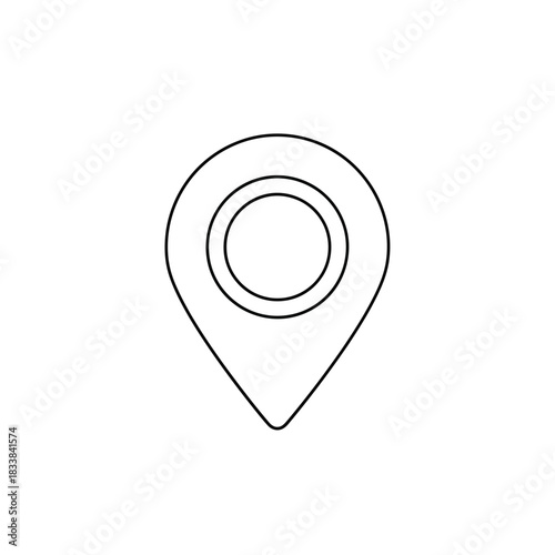 Geolocation marker symbol in a simple outline style. A black and white map pin icon for indicating a specific place, address, or point of interest