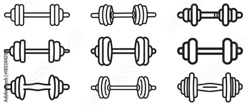 Dumbbell gym outline icon training strong healthy design.