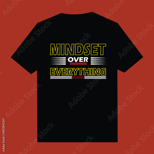 Black t shirt with yellow text mindset over everything