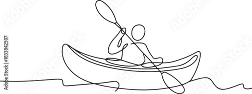 Single continuous line drawing canoe trails and rafting club with kayaking equipment, boat icon continuous one line drawing. one line Icon drawing