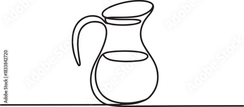 Pitcher for milk line continuous drawing vector. One line Pitcher for milk vector background. Milk pot icon. Continuous outline of a Milk jug, Jug glass icon. one line Icon drawing