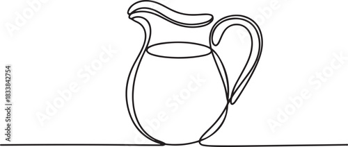 Pitcher for milk line continuous drawing vector. One line Pitcher for milk vector background. Milk pot icon. Continuous outline of a Milk jug, Jug glass icon. one line Icon drawing