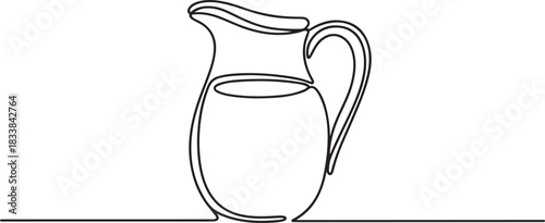 Pitcher for milk line continuous drawing vector. One line Pitcher for milk vector background. Milk pot icon. Continuous outline of a Milk jug, Jug glass icon. one line Icon drawing