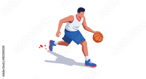 Dynamic basketball dribble in modern flat art style