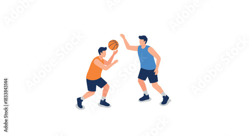 Dynamic basketball scene with players in action and minimalist design