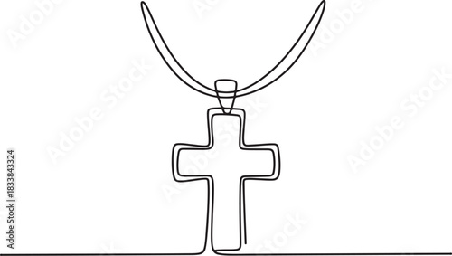 continuous line cross necklace.one line drawing of jesus cross necklace souvenir. single line vector illustration. one line Icon drawing