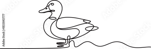 Continuous single one line art drawing, Duck single continuous one line out line vector, Duck continuous one line drawing outline vector. one line Icon drawing