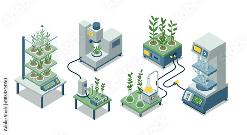 Modern isometric hydroponics and biolab equipment for sustainable agriculture