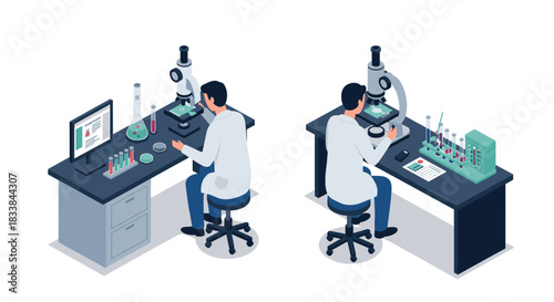Scientists conducting experiments in modern laboratory with advanced equipment