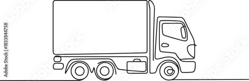Continuous one line drawing of city cargo truck. Delivery truck line art vector illustration. Editable outline or stroke. one line Icon drawing