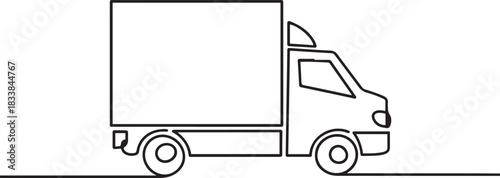 Continuous one line drawing of city cargo truck. Delivery truck line art vector illustration. Editable outline or stroke. one line Icon drawing
