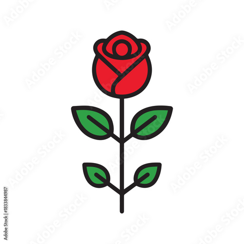Rose flower red color natural style green leaf celebration design.