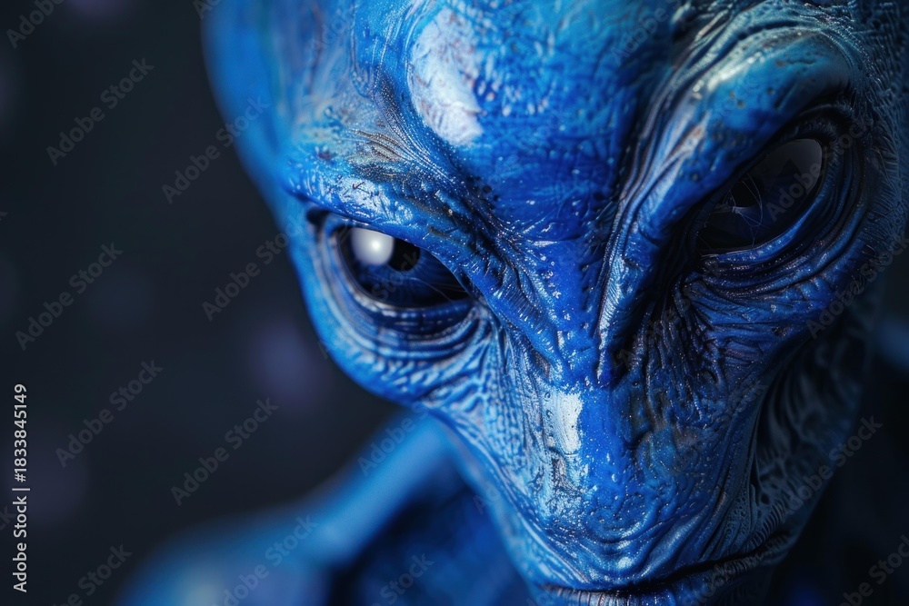 Fototapeta premium Blue alien creature with large, expressive eyes, creating a sense of mystery and wonder