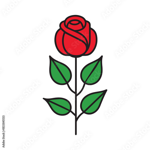 Rose flower red color natural style green leaf celebration design.