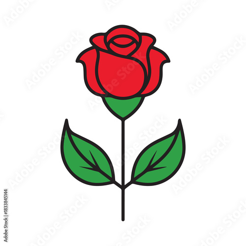 Rose flower red color natural style green leaf celebration design.