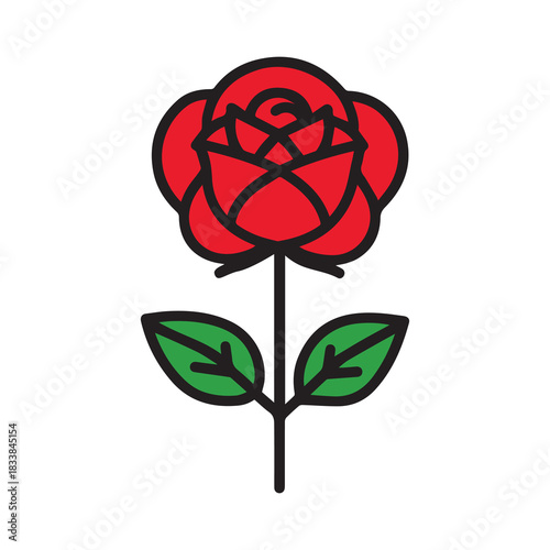 Rose flower red color natural style green leaf celebration design.