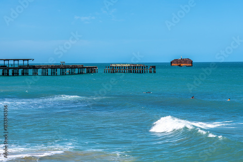 Ruined structure of the old Metal Bridge at Fortaleza in the state of Ceara, Brazil.
