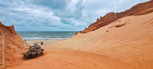 The rock formations at Canoa Quebrada Beach at Canoa Quebrada, state of Ceara, Brazil
