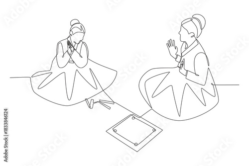 The girl who plays yutnori. Yutnori in korea concept one-line drawing