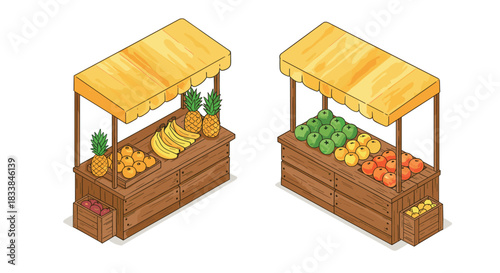 Vibrant market stalls with fresh fruits and vegetables on display