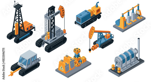 Isometric set of industrial oil machinery and equipment