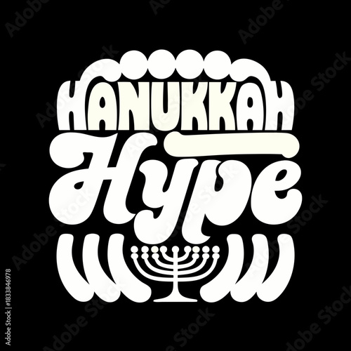 Hanukkah Hype Text With Menorah And Beads white