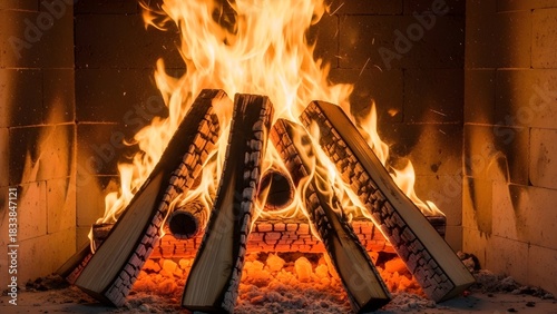 Cozy Wood-Burning Fireplace in a Rustic Cabin