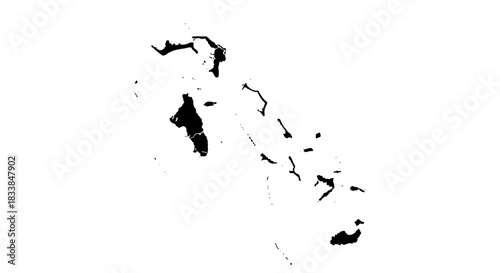 Minimalistic silhouette map of the bahamas archipelago on white background