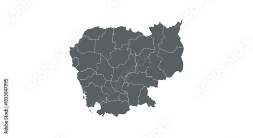 Cambodia regions map outline with detailed province borders