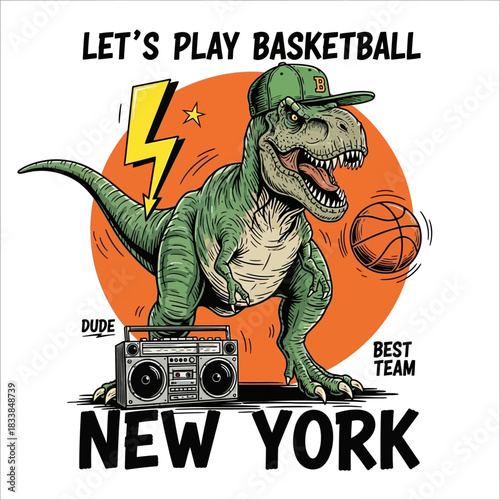 T-Rex Basketball Player Streetwear Design - Retro New York Dino Print