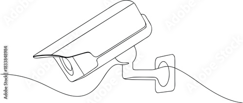 Black and white line drawing of a security camera cctv
