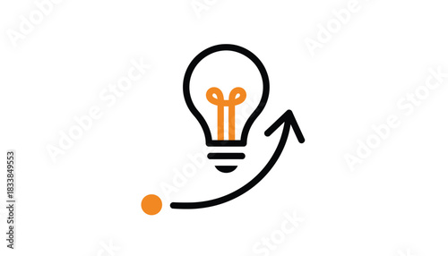 Black Lightbulb Idea Concept with Orange Accents on White Background