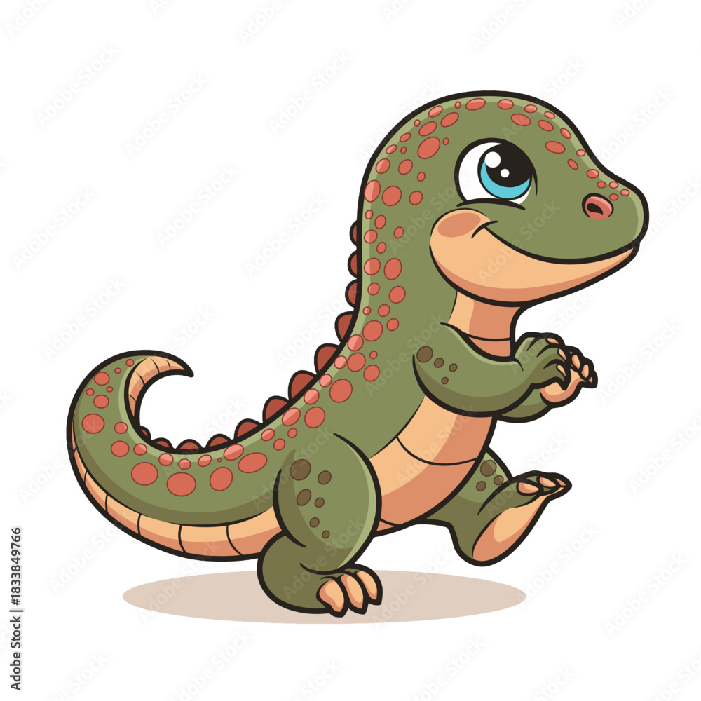 Fototapeta premium Cute Cartoon Baby Dinosaur Walking